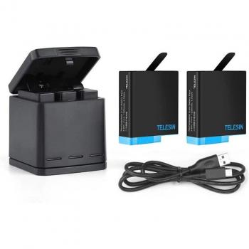 TELESIN 3-Pack Battery and Charger for GoPro Hero 8 Black