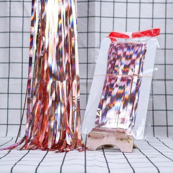 Rideau en feuille d'aluminium arc-en-ciel, couleur or et rose, 1*3M