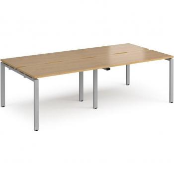 Adapt Four-Person Cluster Desk in Silver Frame with Oak Top