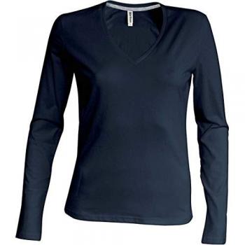 Kariban Damen T-Shirt mit langen Ärmeln, V-Ausschnitt, Grau, (L)