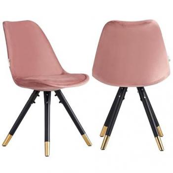 Life Interiors Sofia Velvet Dining Chairs – Two Pieces, Pink, Gold End Caps