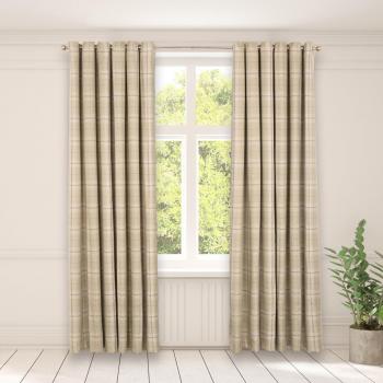 Green Woven Check Eyelet Curtains