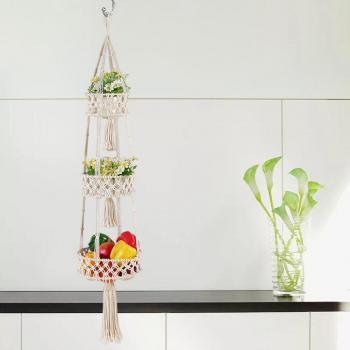 Cintre pour plantes en macramé, panier à 3 niveaux, corde en coton, décoration Boho
