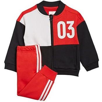 Adidas Inf DY MM Jog B Tutina Bambino 0‑24 Mesi Top Nero e Bianco, Bottom Rosso Vivid 3‑6 M