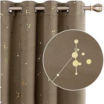 Deconovo Thermal Insulated Blackout Curtains, Gold Constellation Print, 55 x 54 Inch, Taupe, 2 panels