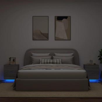 Mesitas de noche con luces LED 2 uds gris Sonoma