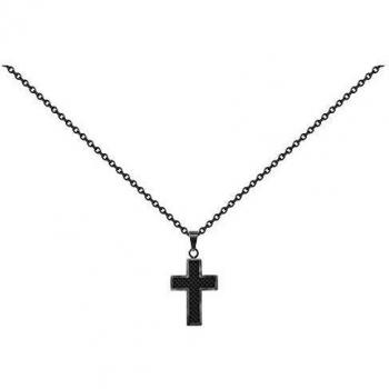 Collier acier noir avec pendentif croix et carbone Phebus 75/0115