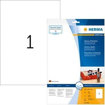 Herma No. 8895 A4 White Inkjet Labels, 210 x 297mm, High-Gloss Finish, Permanent Adhesive