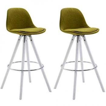 Franklin Rundholz-Barhocker 2er Pack – Stoffbezug grün, Gestell weiß