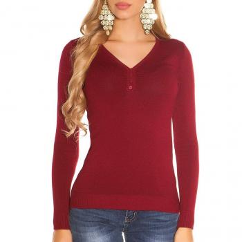 V‑Shaped Pullover Feinstrick Deko‑Knopf S
