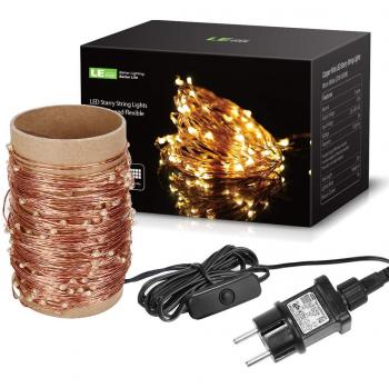 Albero di Natale Decorato con Luci LED in Rame da 22m, 200 LED, Bianco Caldo, Impermeabile IP65