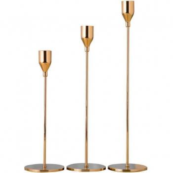 3Pcs Gold Metal Candlestick Holders