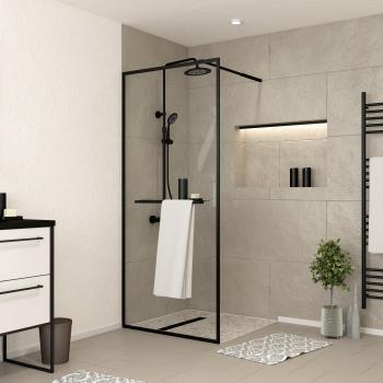 Ducha Transparente Austine 100x200 cm con Perfil Negro y Estante Integrado
