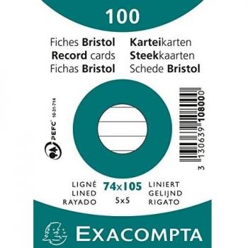 Fiches bristol A7 ligné blanc 100 unités