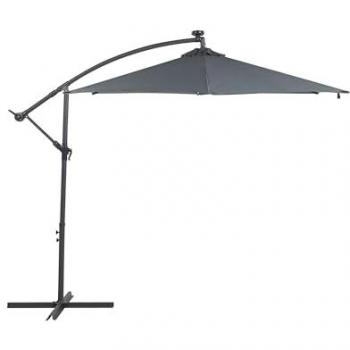 Ombrellone da Giardino Sbalzo Grigio in Poliestere con Luce a LED Ø 285 cm e Meccanismo a Manovella in Alluminio