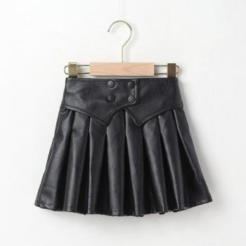 Jupe en cuir pour fille, drapée, taille élastique, boutons, 2-7 ans