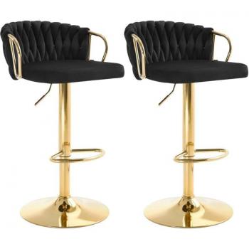 Tabouret de bar Woltu – Lot de deux, dossier texturé, base metalisée noire