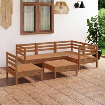 Conjunto de muebles de exterior 6 pzas madera maciza pino marrón miel