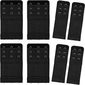 Bigqin 8 pièces d'extension soutien-gorge, sangle de crochet d'extension élastique avec 3 rangées 2 crochets 3 crochets, noir