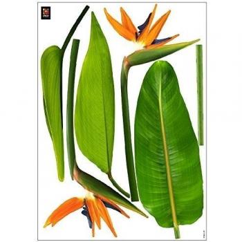 Autocollant Mural Tropical x2, Oiseau de Paradis et Fleur, 68 cm x 24 cm