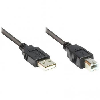 USB 2.0 Anschlusskabel A-B, 0,25m, Schwarz
