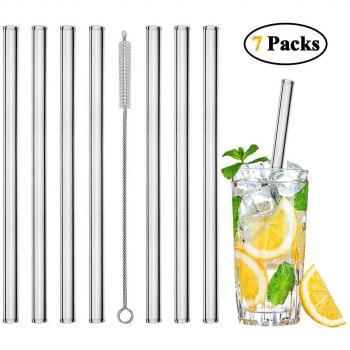 Gläserne Cocktail‑Strohhalme Mixigoo – 7 Stück, 20 cm, inkl. Bürste
