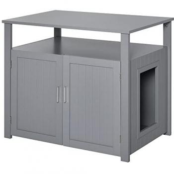 Wooden Cat Litter Box Enclosure Furniture with Tabletop for Nightstand Grey