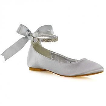 Diamante Bow Strappy Wedding Flats – Penelope Edition (Size 8)
