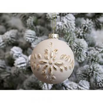 Champagnerfarbene Weihnachtskugel mit Goldmuster, Ø 8 cm, Chic Antique