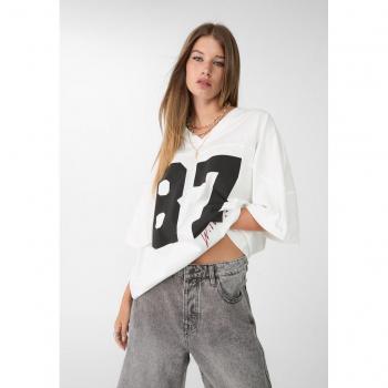 Stradivarius White Oversized Football Graphic T-Shirt S