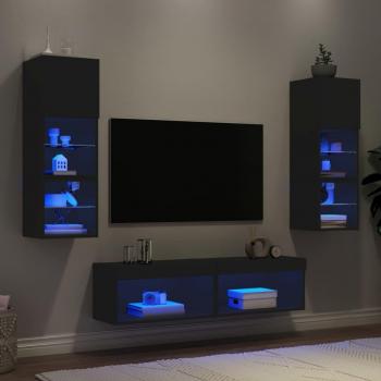 Mueble TV de pared con LED 6 piezas madera ingeniería