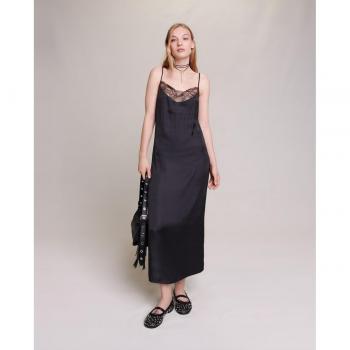 Maje 36 Black Lace‑Trim Slip Dress