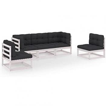 Set di Divani da Esterno 5 pz con Cuscini in Legno Massello di Pino