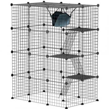 Parc Domestique Chat 4Niveau 5portes Hamac Rampes Acier Noir