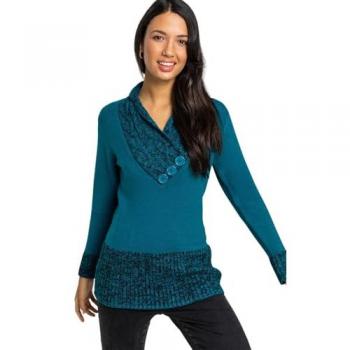 Roman Women’s Teal V‑Neck Overlap Longline Top