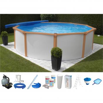 Rundpool KWAD „White Timber“ – 10‑teiliges Set mit Sicherheitsleiter