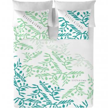 Completo lenzuola in tessuto bianco-verde Devota Lomba, adatto a letto da 135 cm (220x220 + 45x155)