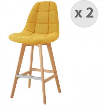 Tabouret Moloo Tissu Curry – Design Scandinave, Pied Hêtre (x2)