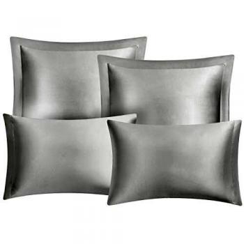 Hansleep Federe Cuscino Letto in Raso Argento, Set di 4