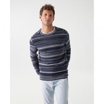 Jersey de punto azul marino jaspeado de rayas para hombre