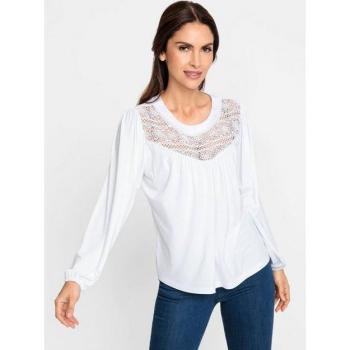 Damen‑Shirt „Inspirationen“ – Spitzenshirt – Größe 38 – weiß, Rundhals, Langarm