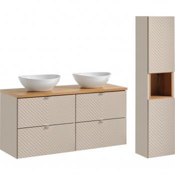 Meuble double vasque 120cm avec 4 tiroirs et colonne Manoa
