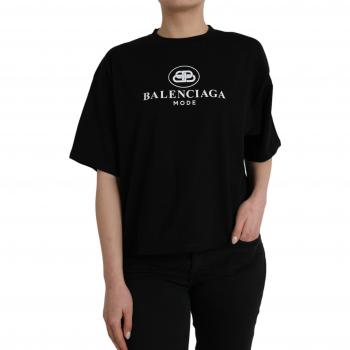 Balenciaga Black Cotton Logo Crew Neck T-Shirt