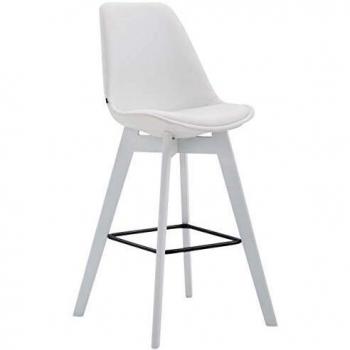Eichenholz-Barhocker Metz I – Weißes Gestell, Kunstlederbezug, stabile Vierfußbasis, ergonomische Fußstütze