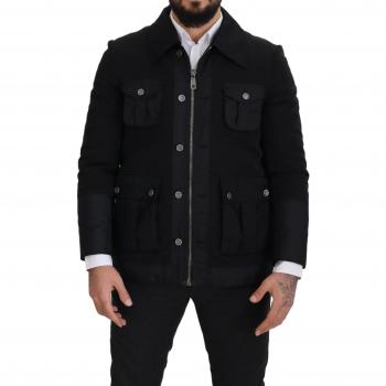 Black Wool Collared Full Zip Jacket