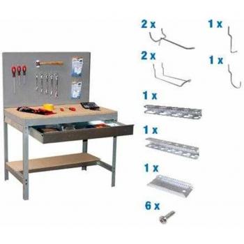 Banco de trabajo Simonrack 900 gris/madera + 9 accesorios incluidos