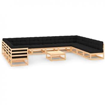 Set Salotto Giardino 13pz Cuscini Antracite Legno Massello Pino