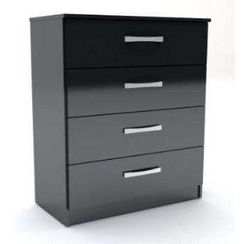 Birlea's Lynx Collection 4-Drawer Chest in High-Gloss Black Finish