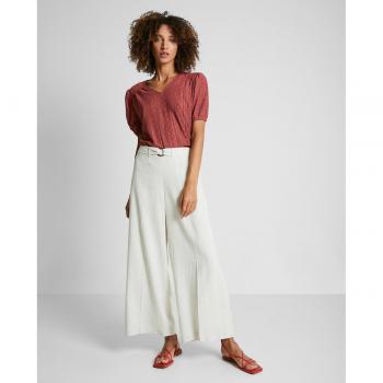 Pantalón con Nervio Central y Cinturón Unido en Aro de Trucco para Mujer