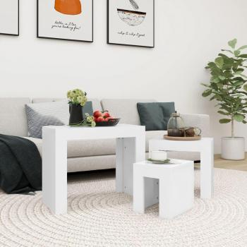 VidaXL 3 Piece Nesting Coffee Tables White Engineered Wood